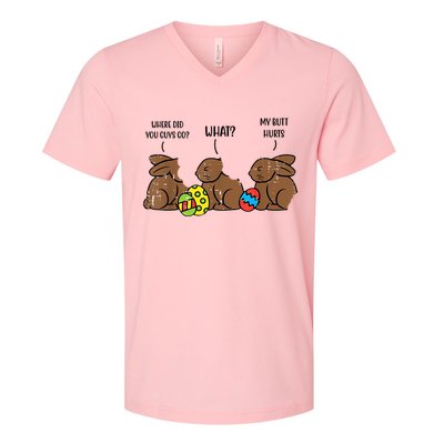 My Butt Hurts Funny Bitten Chocolate Bunny Easter V-Neck T-Shirt