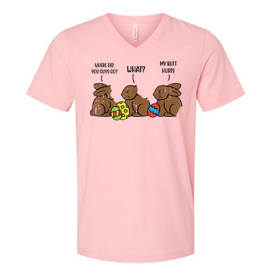 My Butt Hurts Funny Bitten Chocolate Bunny Easter V-Neck T-Shirt