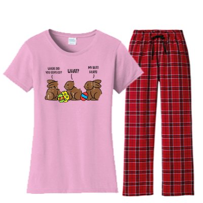 My Butt Hurts Funny Bitten Chocolate Bunny Easter Women's Flannel Pajama Set