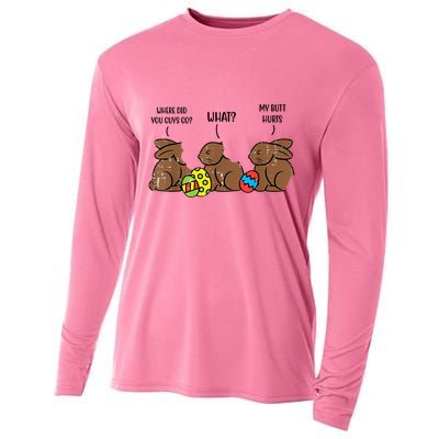 My Butt Hurts Funny Bitten Chocolate Bunny Easter Cooling Performance Long Sleeve Crew