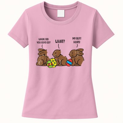 My Butt Hurts Funny Bitten Chocolate Bunny Easter Womens T-Shirt