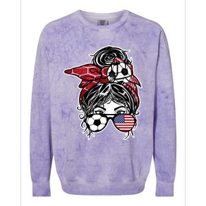 Messy Bun Hair American Soccer America Jersey Football Meaningful Gift Colorblast Crewneck Sweatshirt