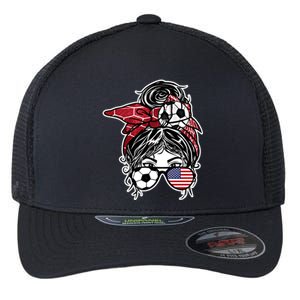 Messy Bun Hair American Soccer America Jersey Football Meaningful Gift Flexfit Unipanel Trucker Cap