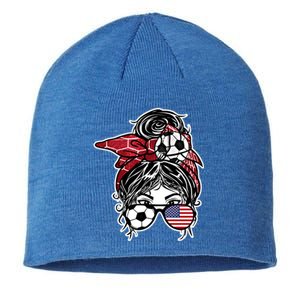 Messy Bun Hair American Soccer America Jersey Football Meaningful Gift Sustainable Beanie