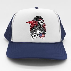 Messy Bun Hair American Soccer America Jersey Football Meaningful Gift Trucker Hat