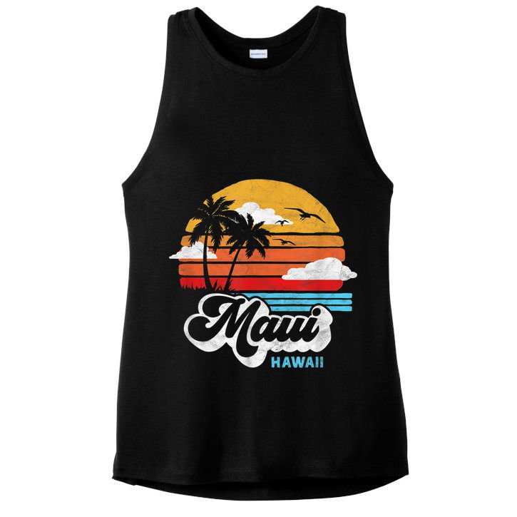 Maui Beach Hawaii Vintage Surf Ladies PosiCharge Tri-Blend Wicking Tank