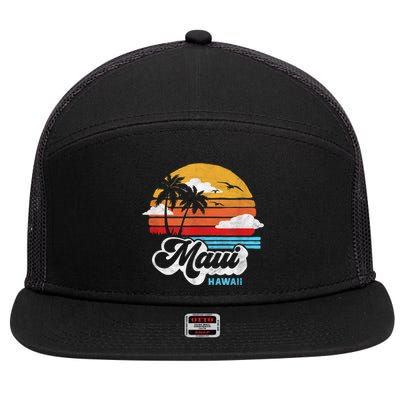 Maui Beach Hawaii Vintage Surf 7 Panel Mesh Trucker Snapback Hat