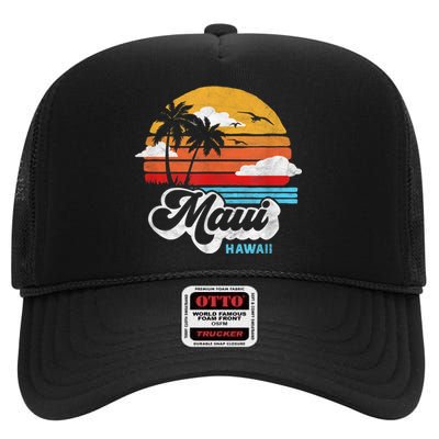 Maui Beach Hawaii Vintage Surf High Crown Mesh Back Trucker Hat