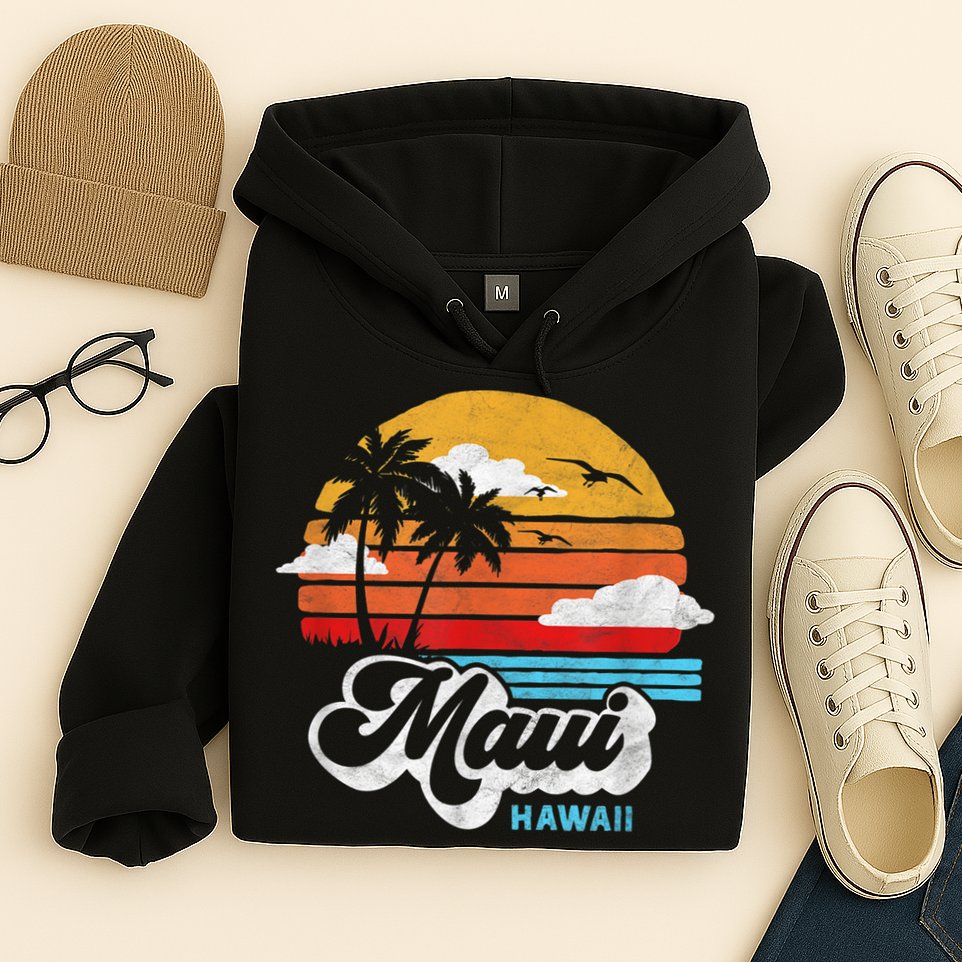 Maui Beach Hawaii Vintage Surf Hoodie