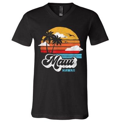 Maui Beach Hawaii Vintage Surf V-Neck T-Shirt