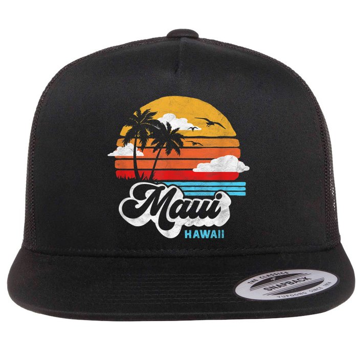 Maui Beach Hawaii Vintage Surf Flat Bill Trucker Hat