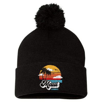 Maui Beach Hawaii Vintage Surf Pom Pom 12in Knit Beanie