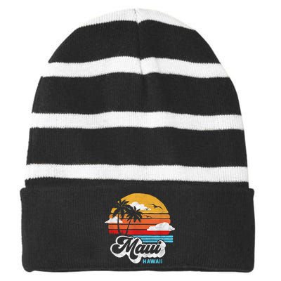 Maui Beach Hawaii Vintage Surf Striped Beanie with Solid Band