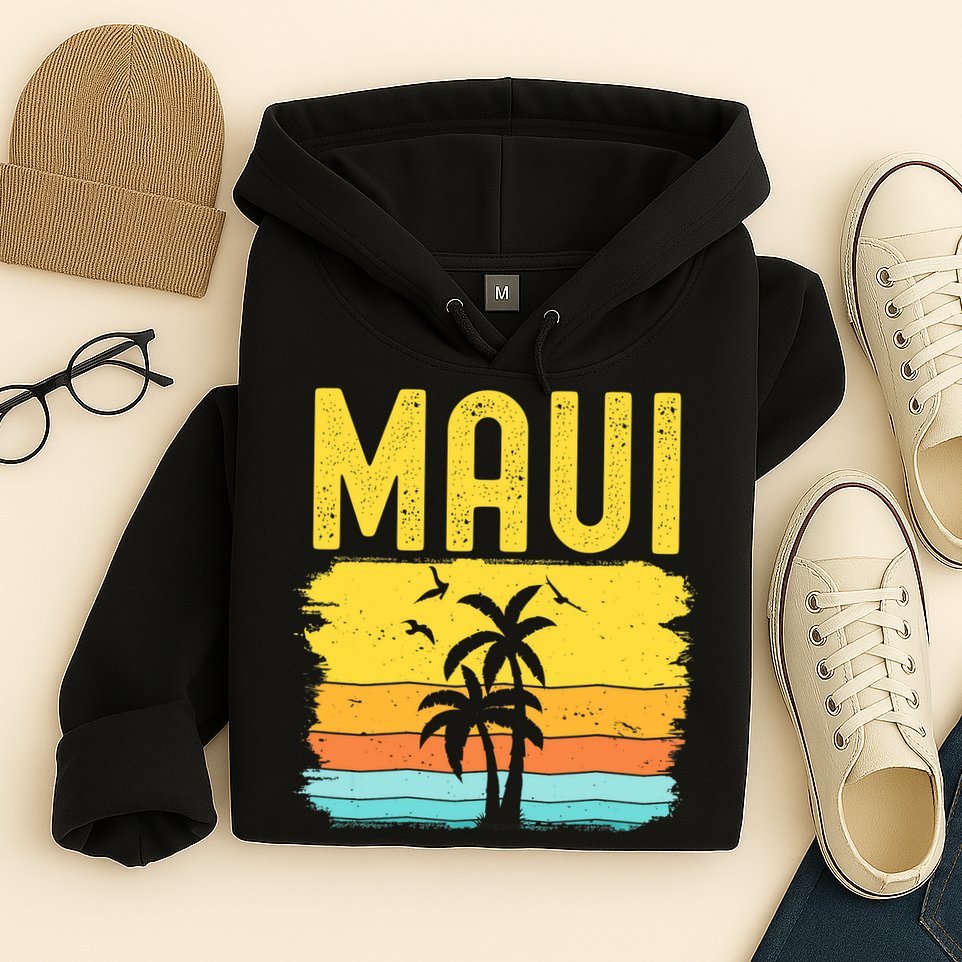 Maui Beach Hawaii Summer Vacation Hawaiian Sunset Vintage Hoodie