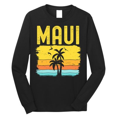 Maui Beach Hawaii Summer Vacation Hawaiian Sunset Vintage Long Sleeve Shirt