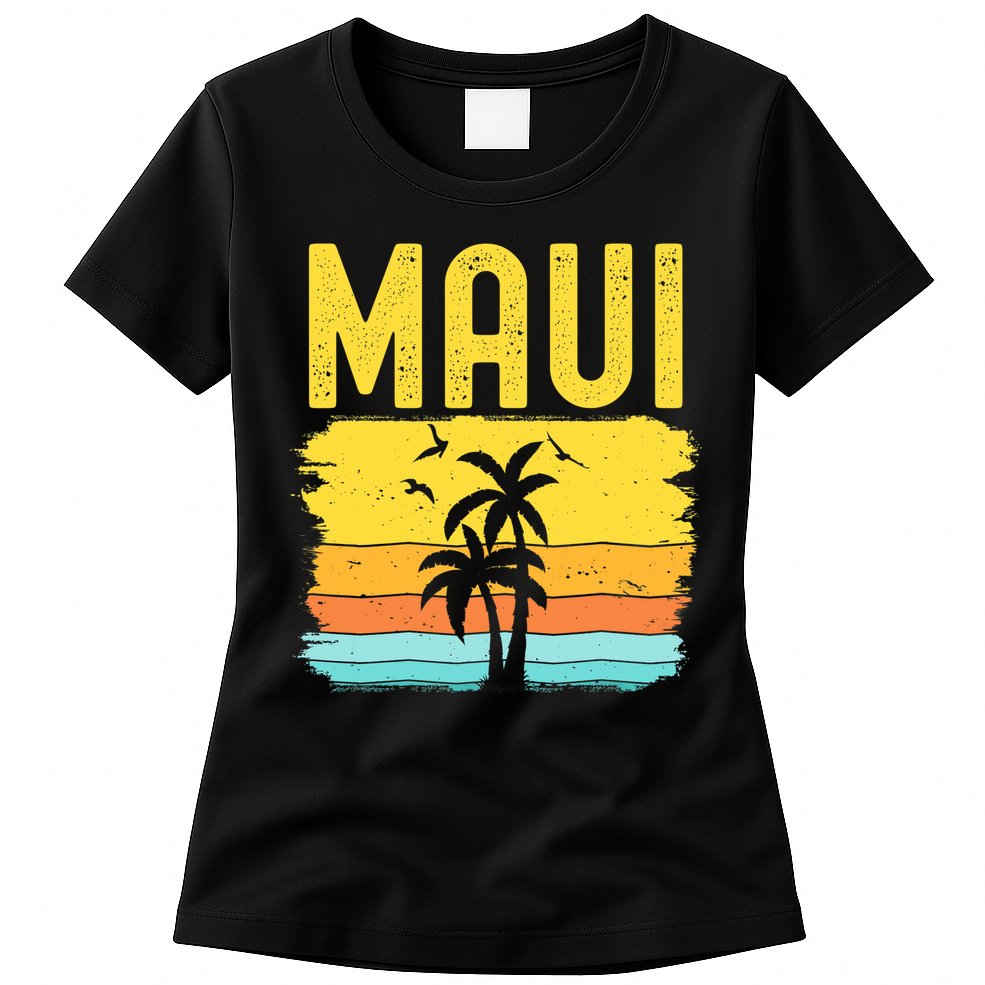 Maui Beach Hawaii Summer Vacation Hawaiian Sunset Vintage Womens T-Shirt