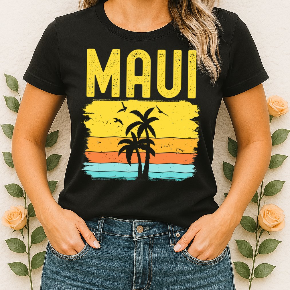 Maui Beach Hawaii Summer Vacation Hawaiian Sunset Vintage Womens T-Shirt