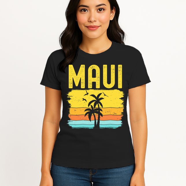 Maui Beach Hawaii Summer Vacation Hawaiian Sunset Vintage Womens T-Shirt