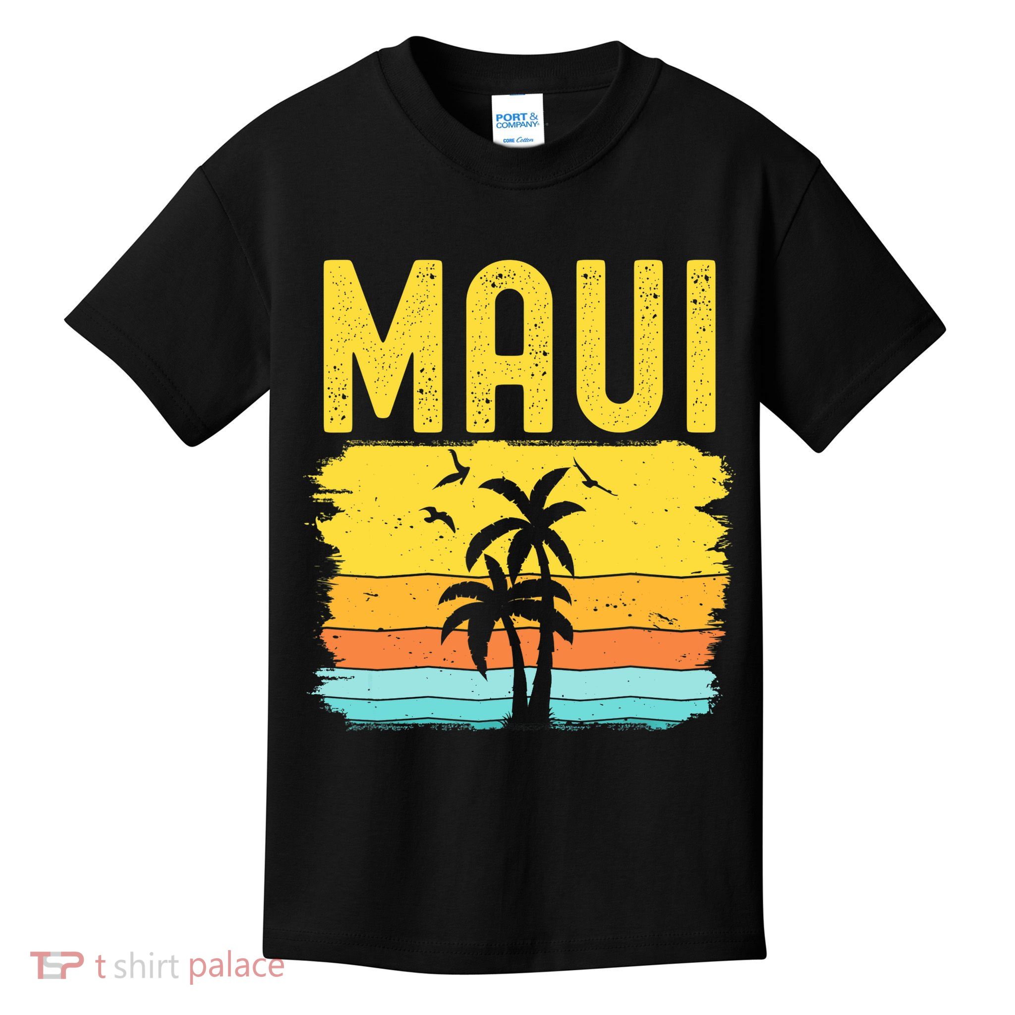 Maui Beach Hawaii Summer Vacation Hawaiian Sunset Vintage Kids T-Shirt