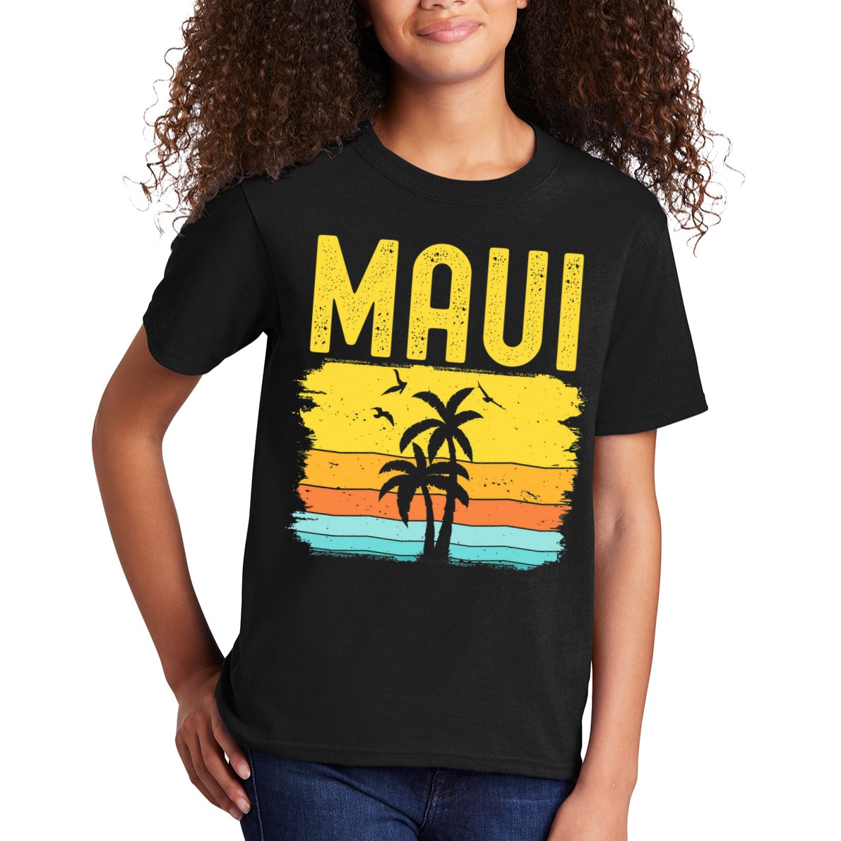 Maui Beach Hawaii Summer Vacation Hawaiian Sunset Vintage Kids T-Shirt
