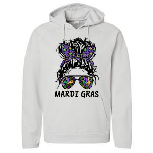 Messy Bun Hair Glasses New Orleans Carnival Mardi Gras Mama Performance Fleece Hoodie