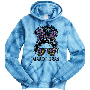 Messy Bun Hair Glasses New Orleans Carnival Mardi Gras Mama Tie Dye Hoodie