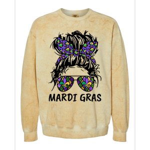 Messy Bun Hair Glasses New Orleans Carnival Mardi Gras Mama Colorblast Crewneck Sweatshirt