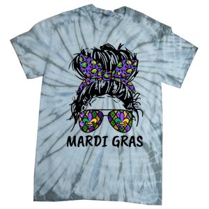 Messy Bun Hair Glasses New Orleans Carnival Mardi Gras Mama Tie-Dye T-Shirt