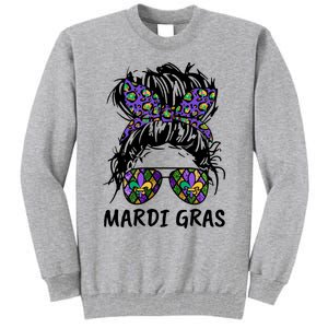 Messy Bun Hair Glasses New Orleans Carnival Mardi Gras Mama Tall Sweatshirt