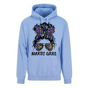 Messy Bun Hair Glasses New Orleans Carnival Mardi Gras Mama Unisex Surf Hoodie