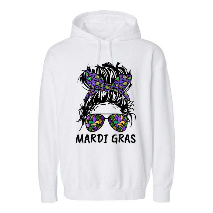 Messy Bun Hair Glasses New Orleans Carnival Mardi Gras Mama Garment-Dyed Fleece Hoodie