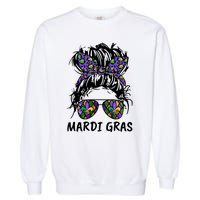 Messy Bun Hair Glasses New Orleans Carnival Mardi Gras Mama Garment-Dyed Sweatshirt