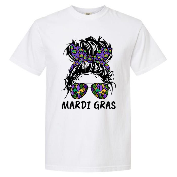 Messy Bun Hair Glasses New Orleans Carnival Mardi Gras Mama Garment-Dyed Heavyweight T-Shirt