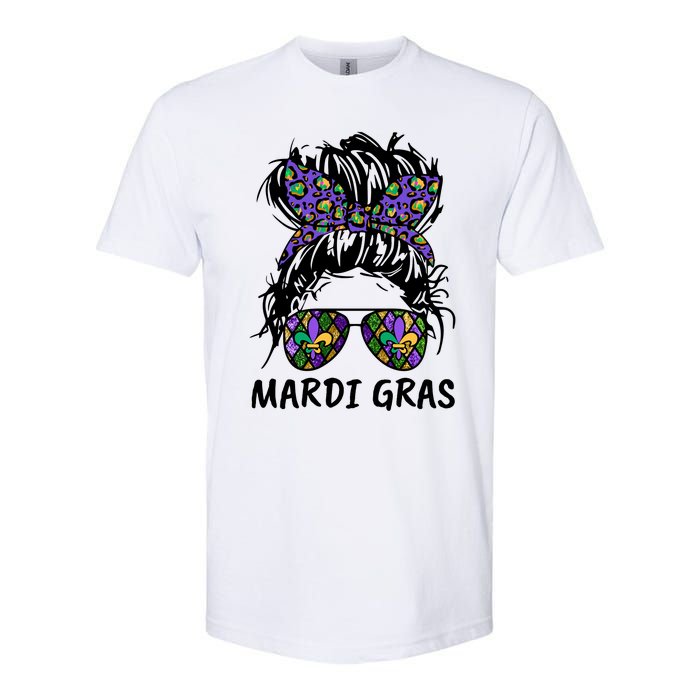 Messy Bun Hair Glasses New Orleans Carnival Mardi Gras Mama Softstyle CVC T-Shirt