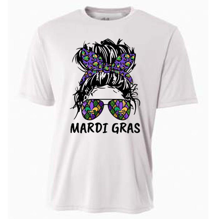 Messy Bun Hair Glasses New Orleans Carnival Mardi Gras Mama Cooling Performance Crew T-Shirt