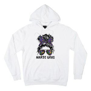 Messy Bun Hair Glasses New Orleans Carnival Mardi Gras Mama Hoodie