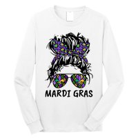 Messy Bun Hair Glasses New Orleans Carnival Mardi Gras Mama Long Sleeve Shirt