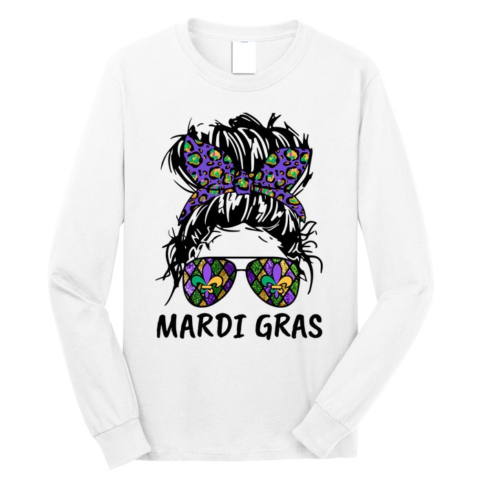 Messy Bun Hair Glasses New Orleans Carnival Mardi Gras Mama Long Sleeve Shirt