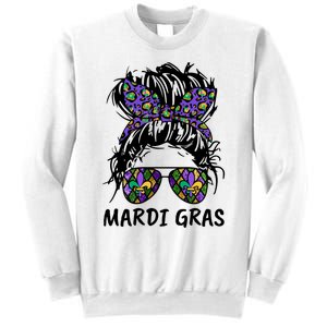 Messy Bun Hair Glasses New Orleans Carnival Mardi Gras Mama Sweatshirt