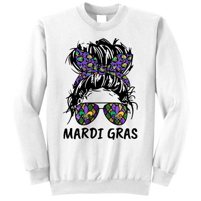 Messy Bun Hair Glasses New Orleans Carnival Mardi Gras Mama Sweatshirt