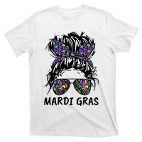 Messy Bun Hair Glasses New Orleans Carnival Mardi Gras Mama T-Shirt