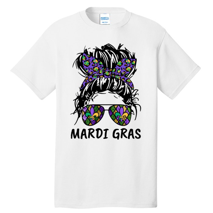 Messy Bun Hair Glasses New Orleans Carnival Mardi Gras Mama Tall T-Shirt