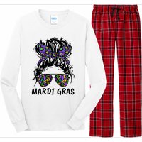 Messy Bun Hair Glasses New Orleans Carnival Mardi Gras Mama Long Sleeve Pajama Set