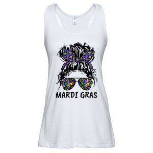 Messy Bun Hair Glasses New Orleans Carnival Mardi Gras Mama Ladies Essential Flowy Tank