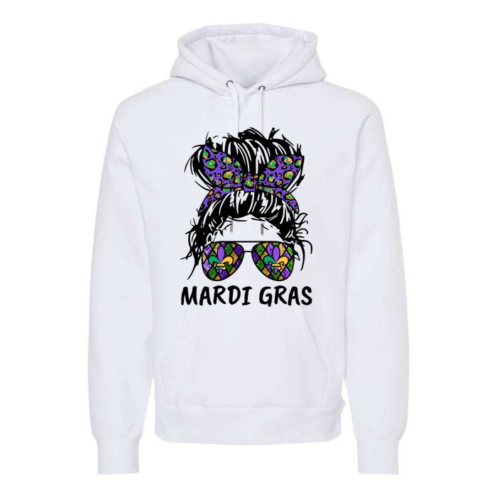 Messy Bun Hair Glasses New Orleans Carnival Mardi Gras Mama Premium Hoodie