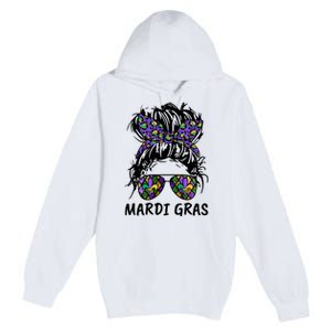 Messy Bun Hair Glasses New Orleans Carnival Mardi Gras Mama Premium Pullover Hoodie