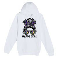 Messy Bun Hair Glasses New Orleans Carnival Mardi Gras Mama Premium Pullover Hoodie