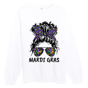 Messy Bun Hair Glasses New Orleans Carnival Mardi Gras Mama Premium Crewneck Sweatshirt