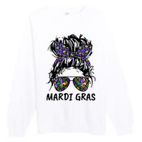 Messy Bun Hair Glasses New Orleans Carnival Mardi Gras Mama Premium Crewneck Sweatshirt