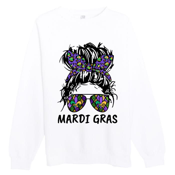 Messy Bun Hair Glasses New Orleans Carnival Mardi Gras Mama Premium Crewneck Sweatshirt